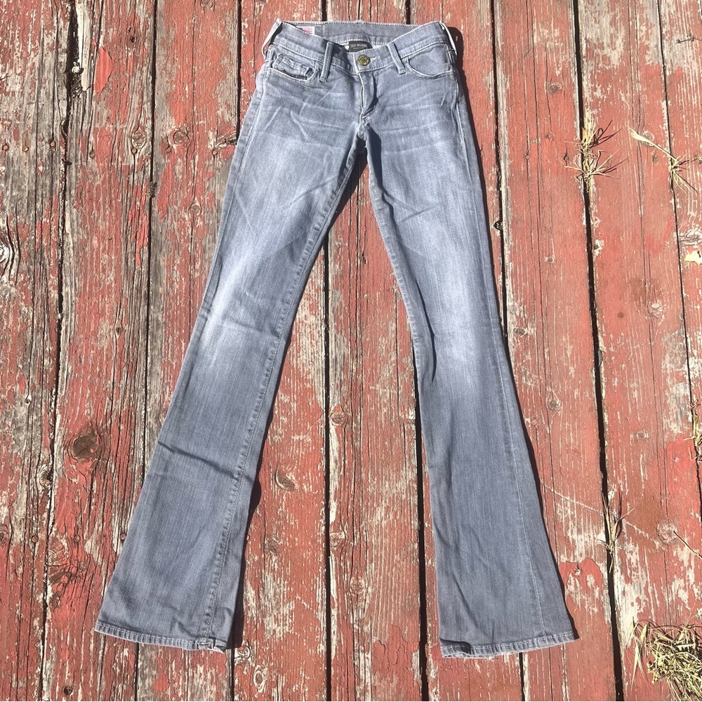 True Religion Gray Flare Wide Leg Jeans